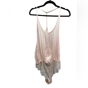 Free People Intimately Blush Pink Silk Lace Bodysuit